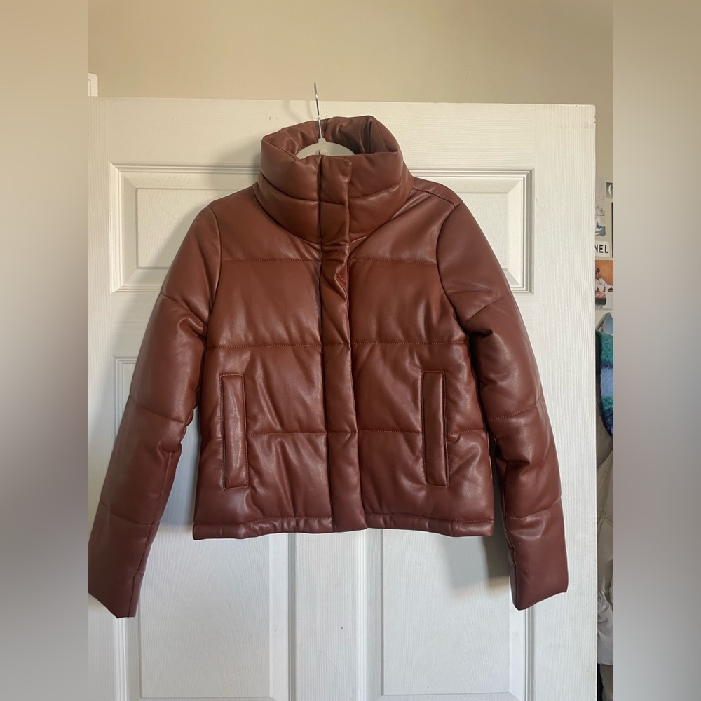 Abercrombie Vegan Leather Puffer Coat! Size Small.